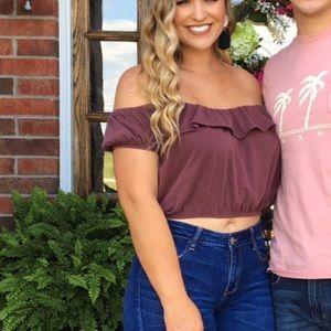ASOS maroon off the shoulder top / size L